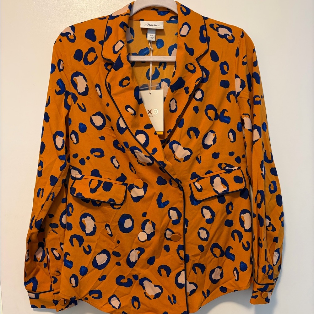 3.1 Phillip Lim Orange Leopard-Print Blazer with Blue and Cream Accents